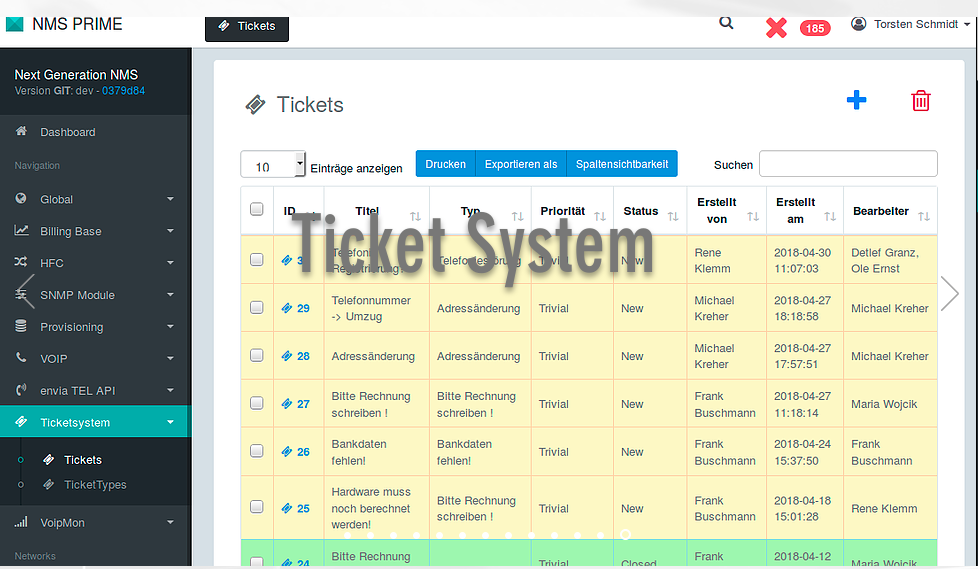 Ticket System Page in NMS Prime